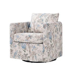 Floral Linen Swivel Barrel Chair for Living Room