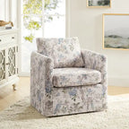 Floral Linen Swivel Barrel Chair for Living Room