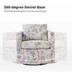 Floral Linen Swivel Barrel Chair for Living Room