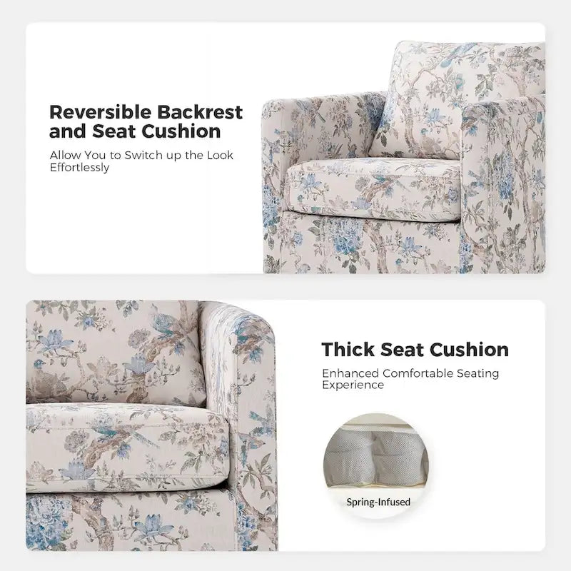 Floral Linen Swivel Barrel Chair for Living Room