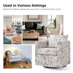 Floral Linen Swivel Barrel Chair for Living Room