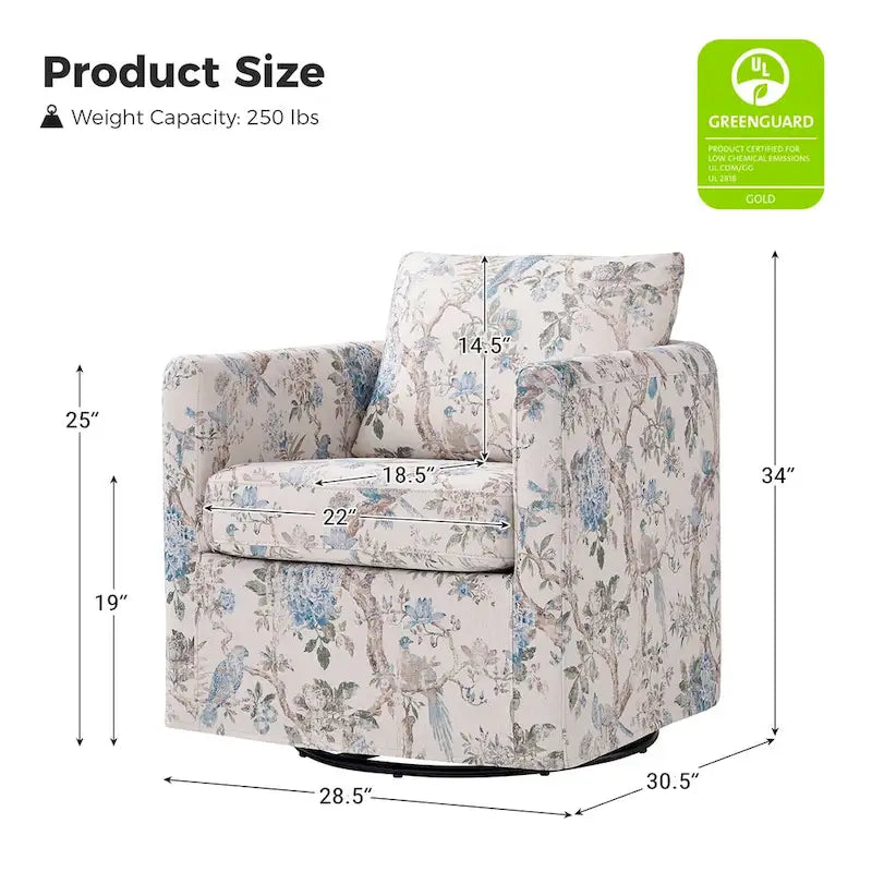 Floral Linen Swivel Barrel Chair for Living Room