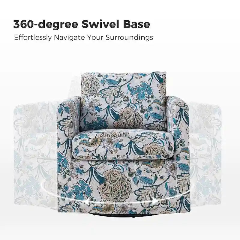 Floral Linen Swivel Barrel Chair for Living Room