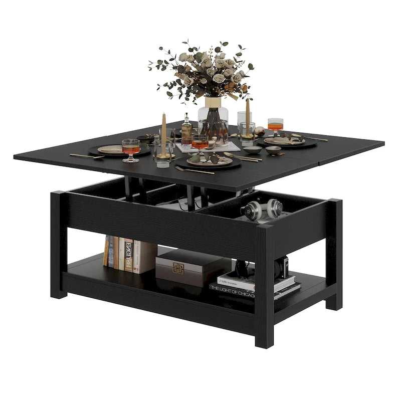 Lift Top Coffee Table with Storage - Extendable for 6-8 People