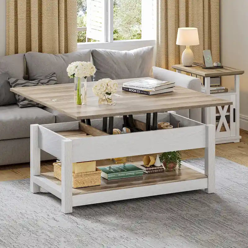 Moasis Lift Top Coffee Table Extendable Tabletop with Hidden Storage and Shelves