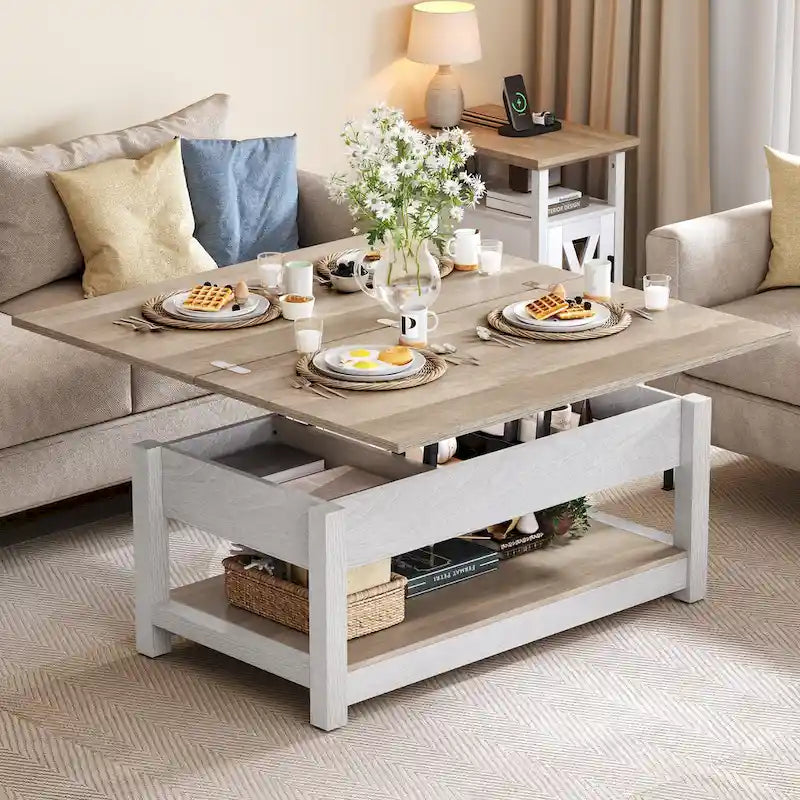 Lift Top Coffee Table with Storage - Extendable for 6-8 People