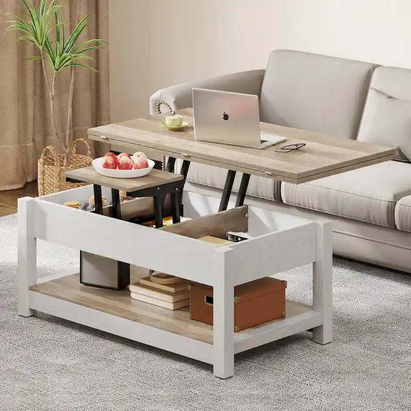 Lift Top Coffee Table with Storage - Extendable for 6-8 People