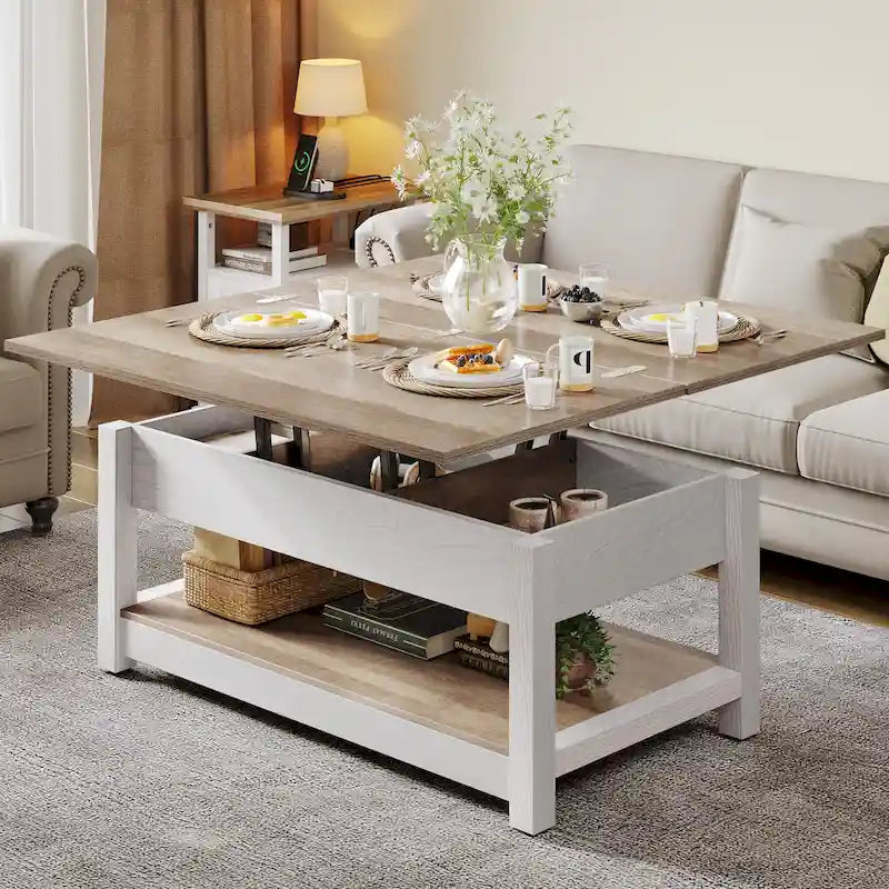 Lift Top Coffee Table with Storage - Extendable for 6-8 People