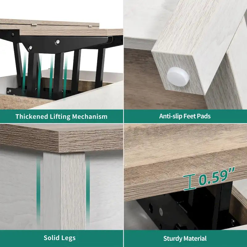 Lift Top Coffee Table with Storage - Extendable for 6-8 People
