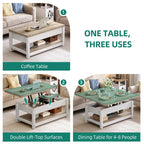 Lift Top Coffee Table with Storage - Extendable for 6-8 People