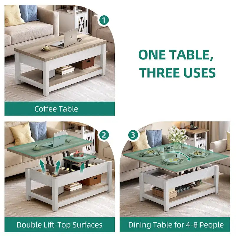 Lift Top Coffee Table with Storage - Extendable for 6-8 People