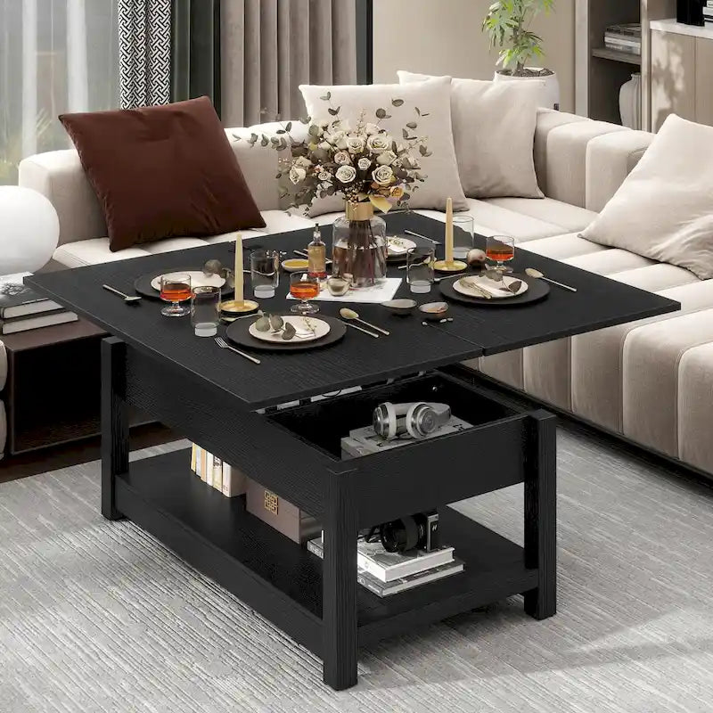 Lift Top Coffee Table with Storage - Extendable for 6-8 People