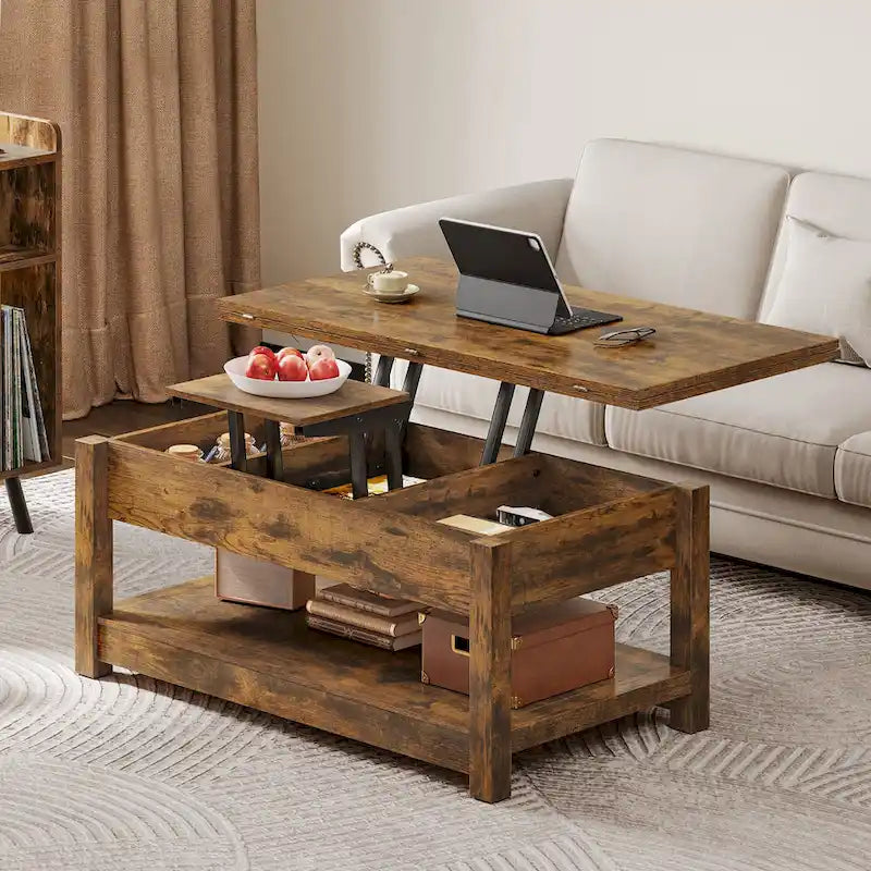 Lift Top Coffee Table with Storage - Extendable for 6-8 People