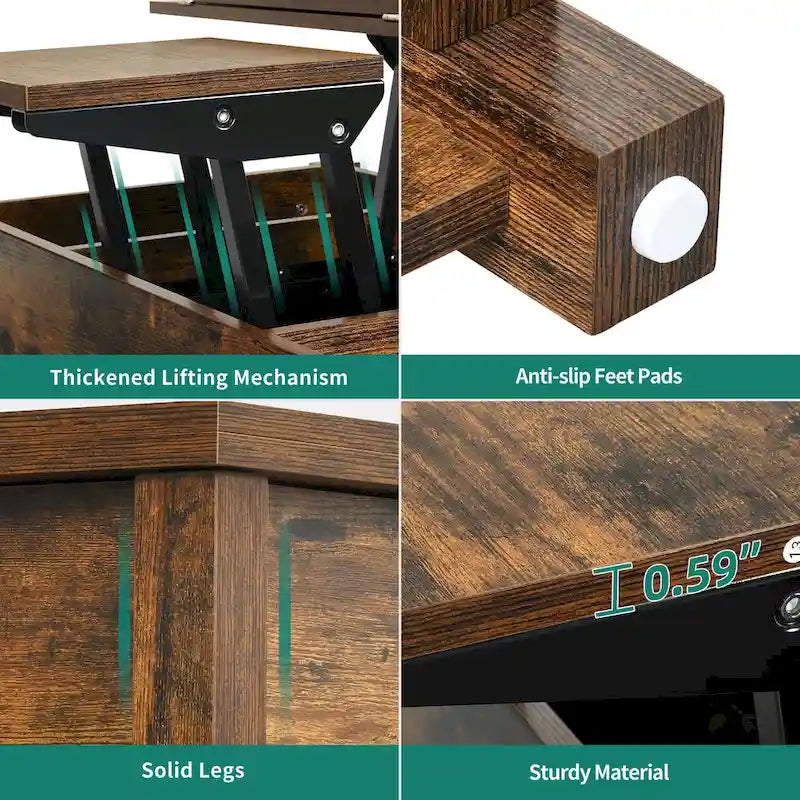 Lift Top Coffee Table with Storage - Extendable for 6-8 People