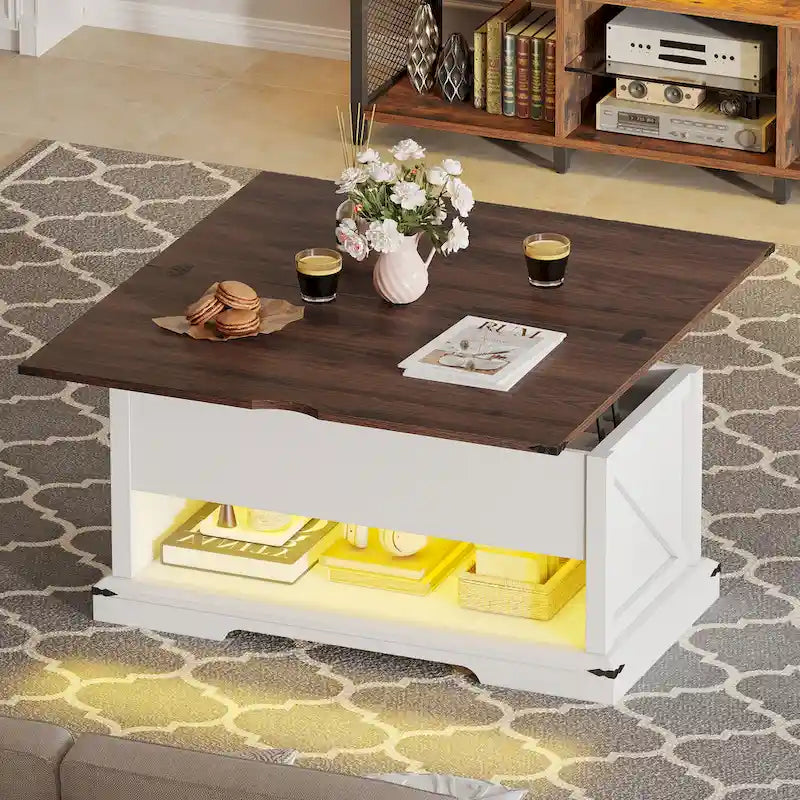 Lift Top Coffee Table with Storage - Extendable for 6-8 People