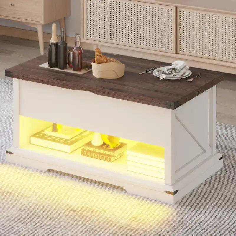 Lift Top Coffee Table with Storage - Extendable for 6-8 People