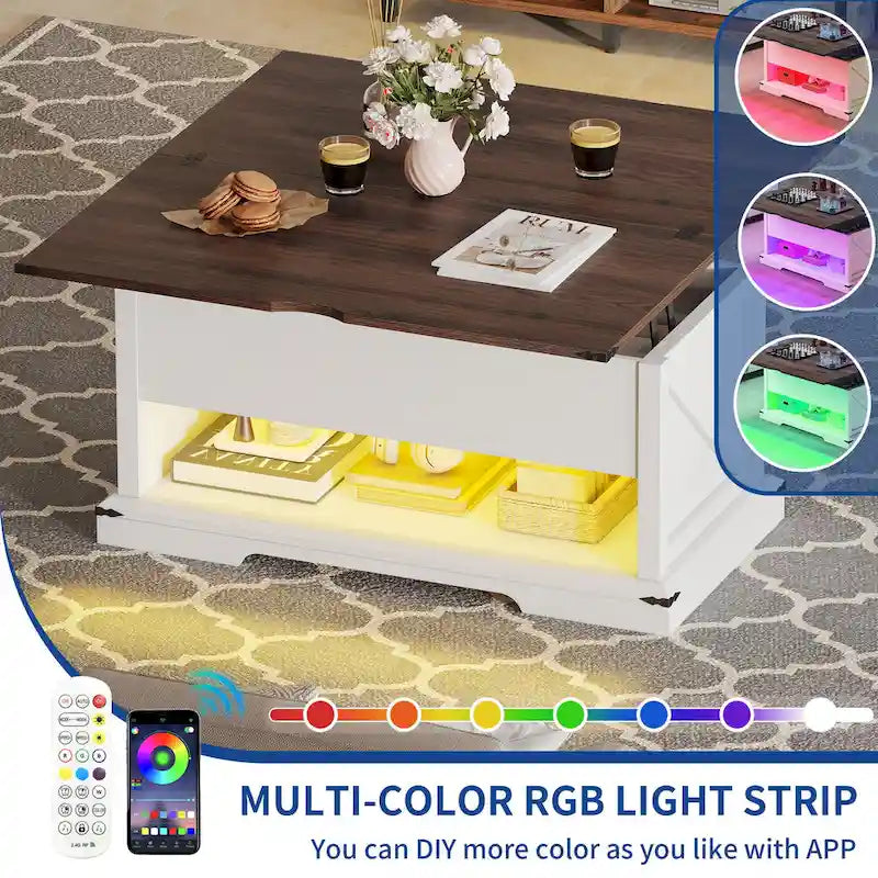 Lift Top Coffee Table with Storage - Extendable for 6-8 People