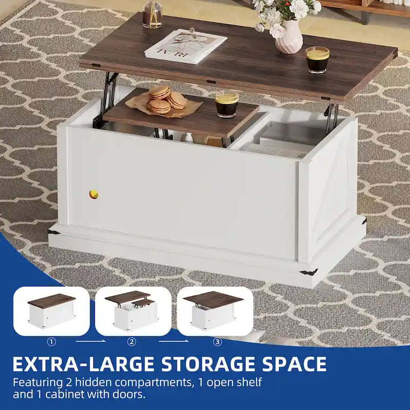 Lift Top Coffee Table with Storage - Extendable for 6-8 People