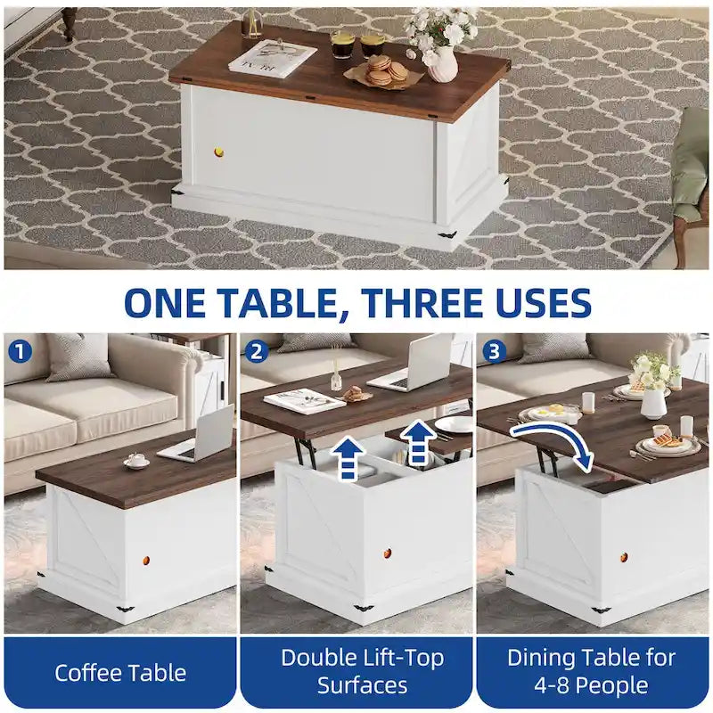 Lift Top Coffee Table with Storage - Extendable for 6-8 People