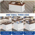 Lift Top Coffee Table with Storage - Extendable for 6-8 People