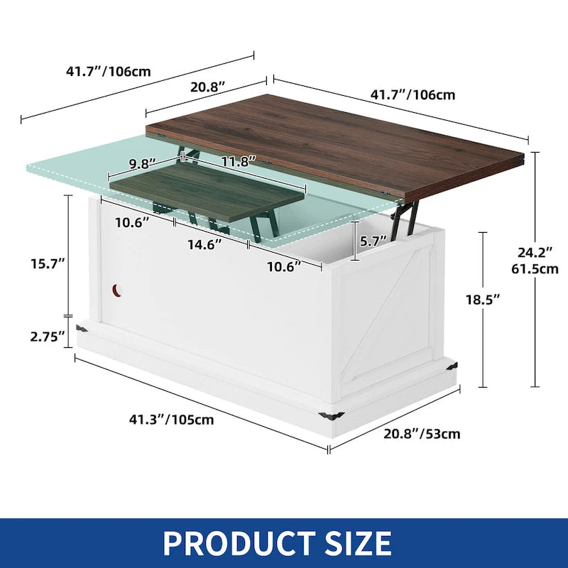 Lift Top Coffee Table with Storage - Extendable for 6-8 People