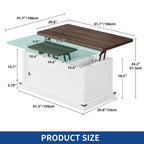 Lift Top Coffee Table with Storage - Extendable for 6-8 People