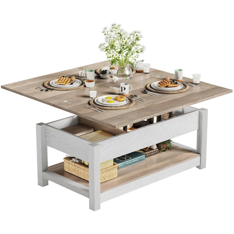 Lift Top Coffee Table with Storage - Extendable for 6-8 People