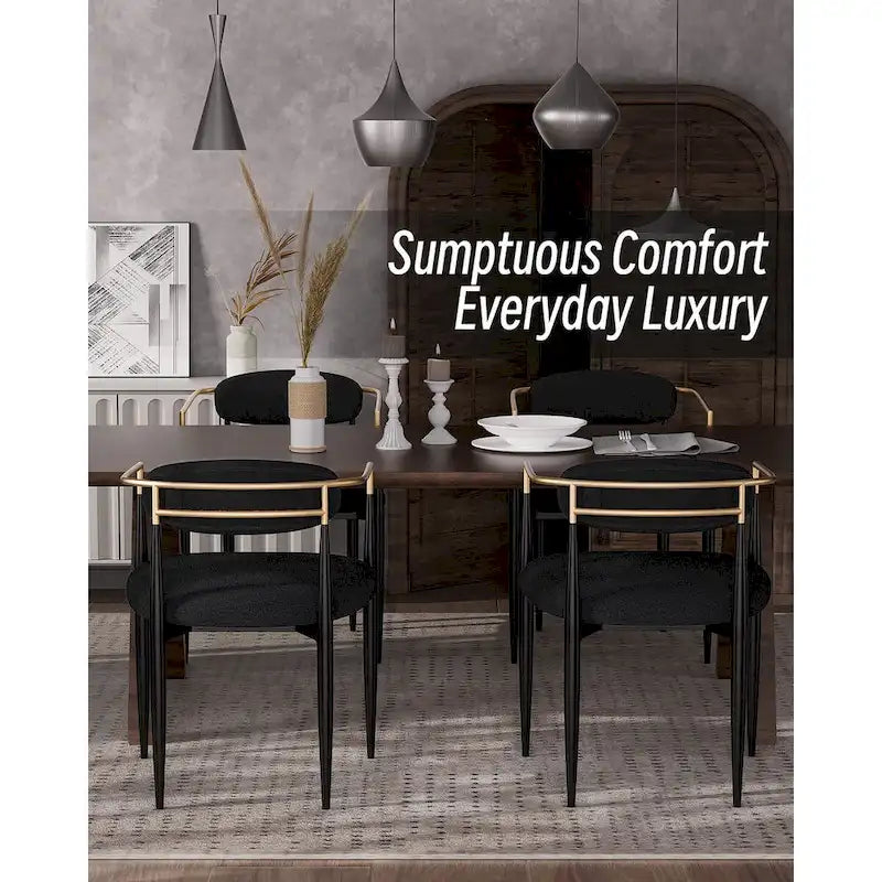 Boucle Upholstered Dining Chair with Metal Frame