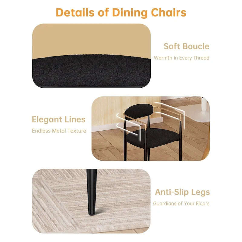 Boucle Upholstered Dining Chair with Metal Frame