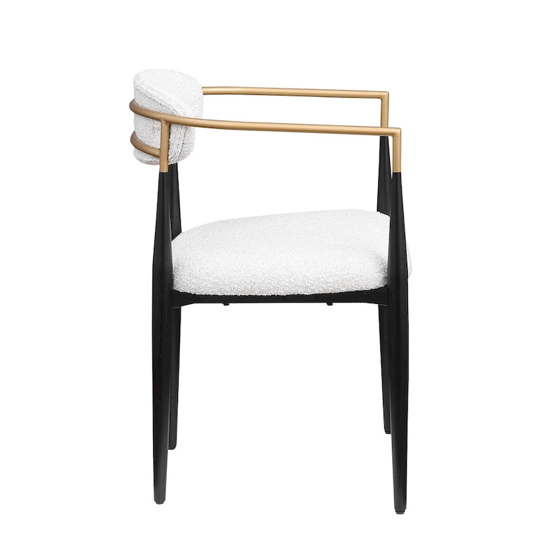 Boucle Upholstered Dining Chair with Metal Frame