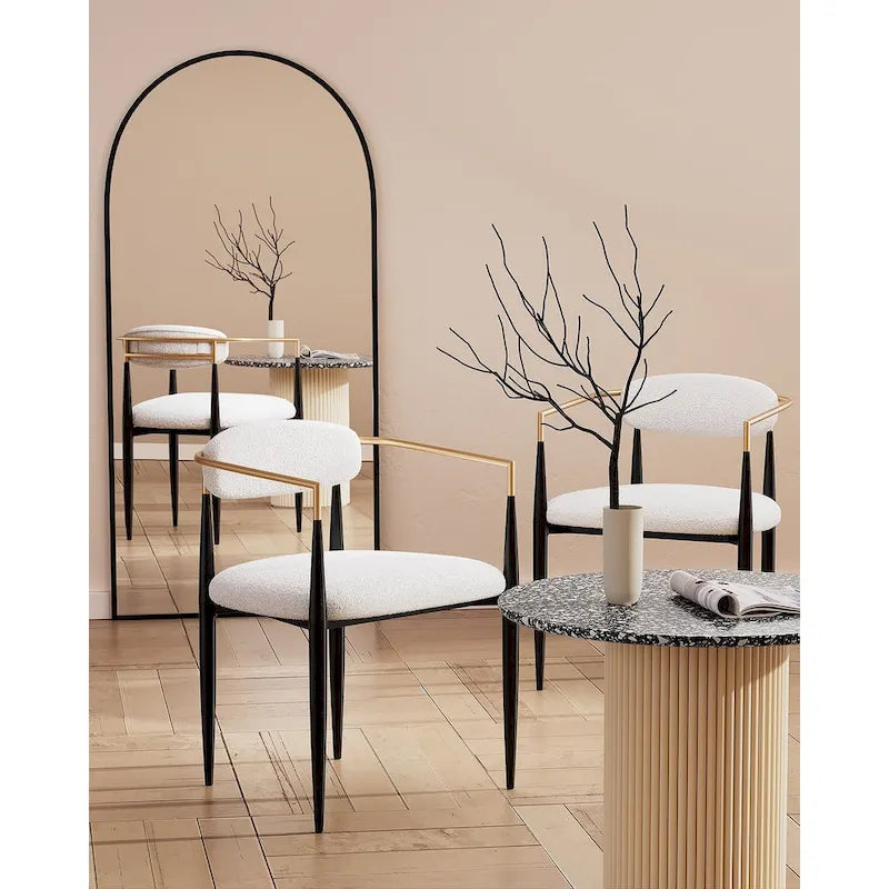 Boucle Upholstered Dining Chair with Metal Frame