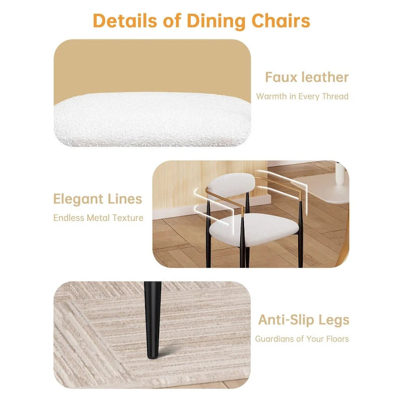 Boucle Upholstered Dining Chair with Metal Frame