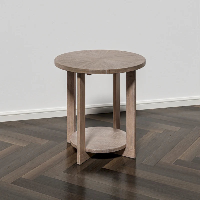 Rustic Round Coffee Table with Storage Shelf