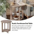 Rustic Round Coffee Table with Storage Shelf