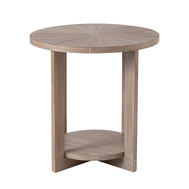 Rustic Round Coffee Table with Storage Shelf