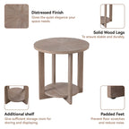 Rustic Round Coffee Table with Storage Shelf
