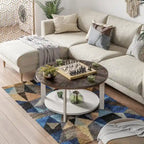 Rustic Round Coffee Table with Storage Shelf