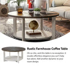 Rustic Round Coffee Table with Storage Shelf