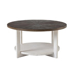 Rustic Round Coffee Table with Storage Shelf