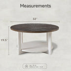Rustic Round Coffee Table with Storage Shelf