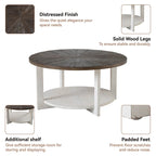 Rustic Round Coffee Table with Storage Shelf