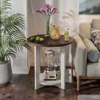 Rustic Round Coffee Table with Storage Shelf