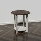 Rustic Round Coffee Table with Storage Shelf