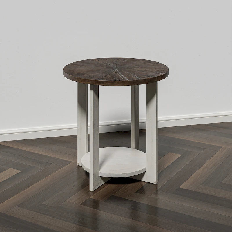 Rustic Round Coffee Table with Storage Shelf