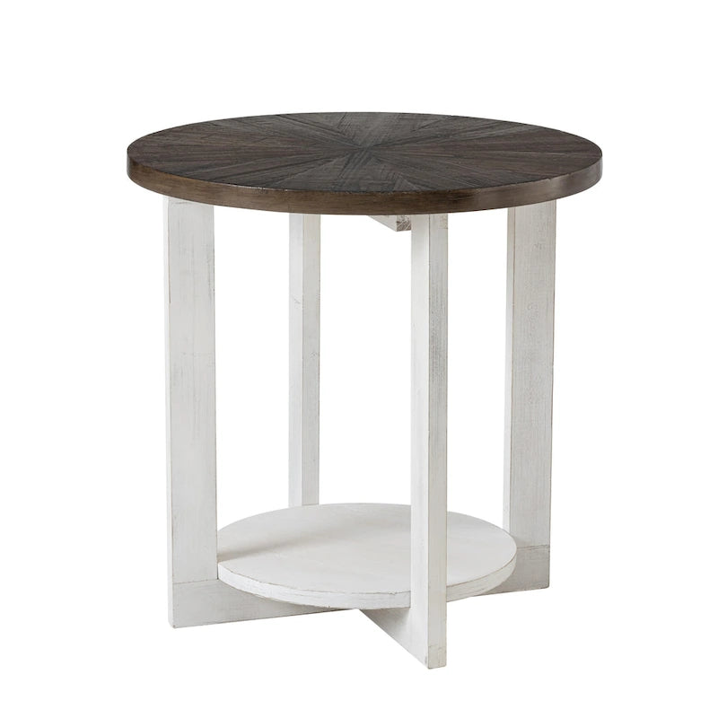 Rustic Round Coffee Table with Storage Shelf