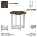 Rustic Round Coffee Table with Storage Shelf