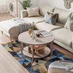 Rustic Round Coffee Table with Storage Shelf