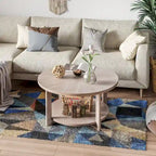 Rustic Round Coffee Table with Storage Shelf