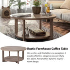 Rustic Round Coffee Table with Storage Shelf
