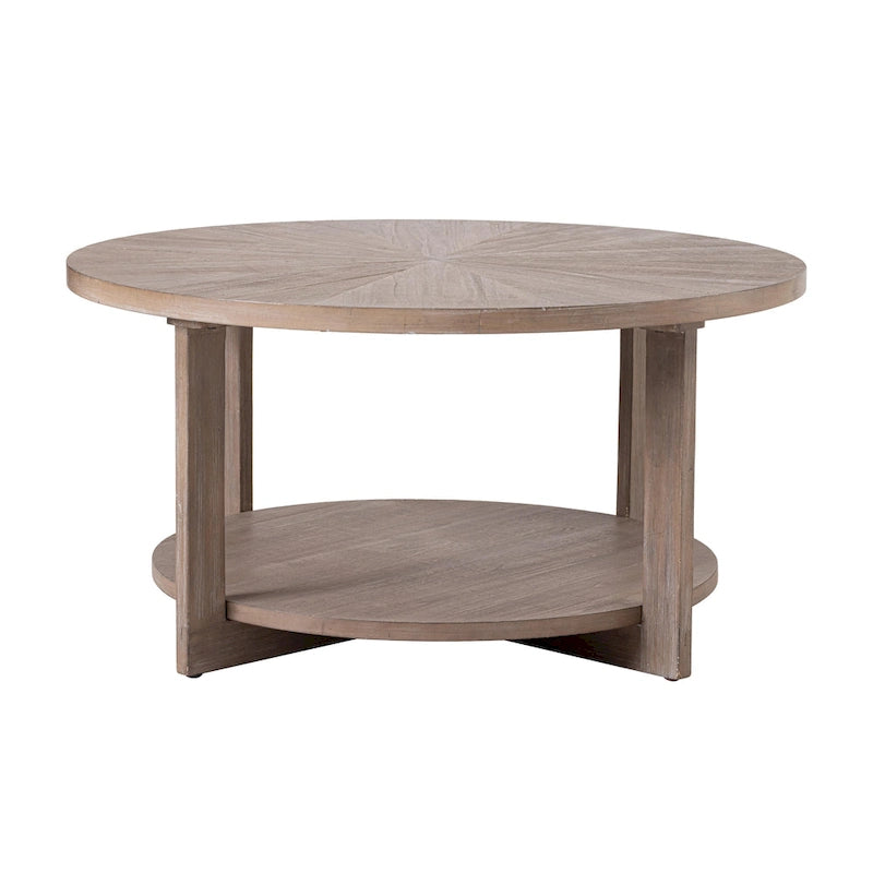 Rustic Round Coffee Table with Storage Shelf